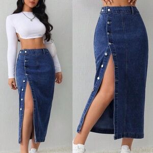 SHEIN Blue Denim Button-Up Skirt